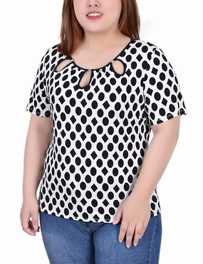 Plus Size Short Sleeve Top With Ring Details SoftKnit