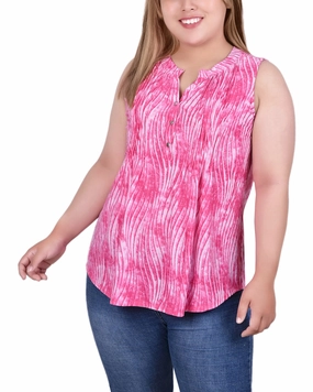 HighDensity Weave Plus Size Sleeveless Jacquard Y Neck Top