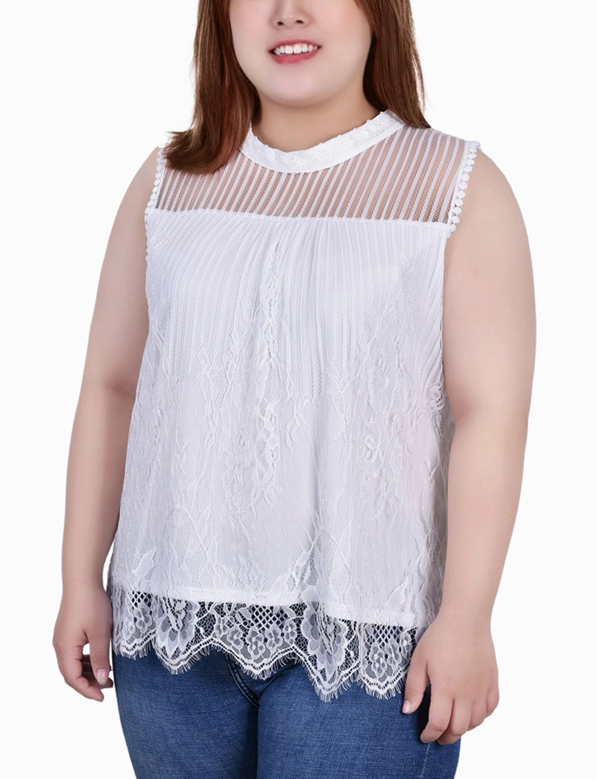 Plus Size Sleeveless Mock Neck Lace Top CompressionFit