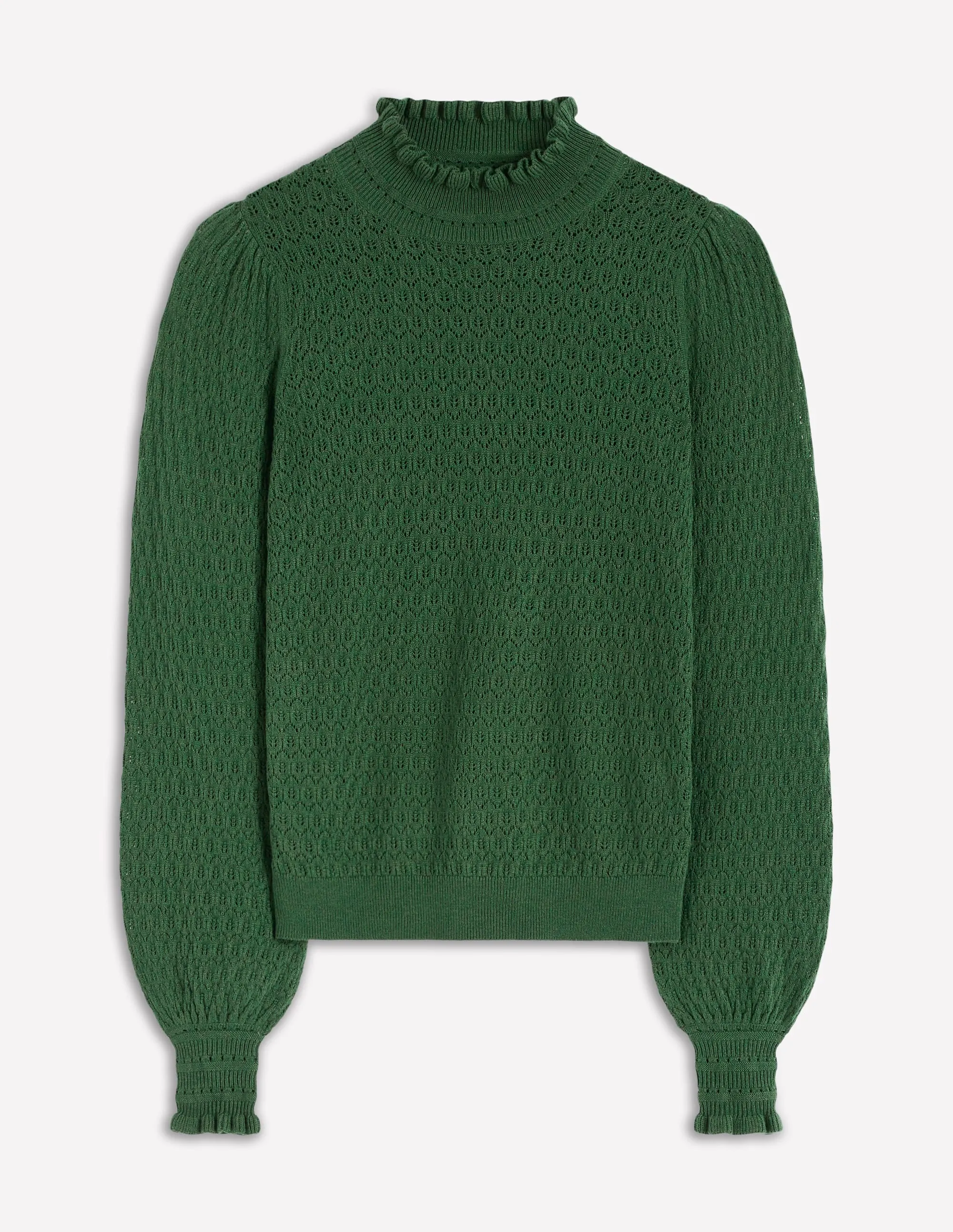 Pointelle Ruffle Jumper-Hunter Green AntiStatic Lining Lightweight Thermal Insulation