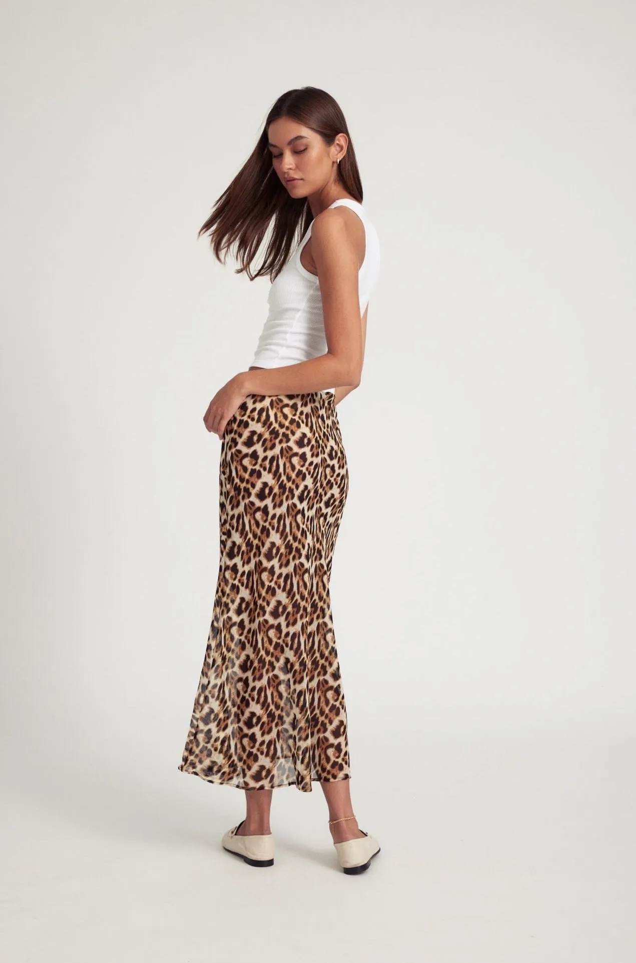 Leopard Silk Bias Maxi Skirt Modern Details Everyday Line