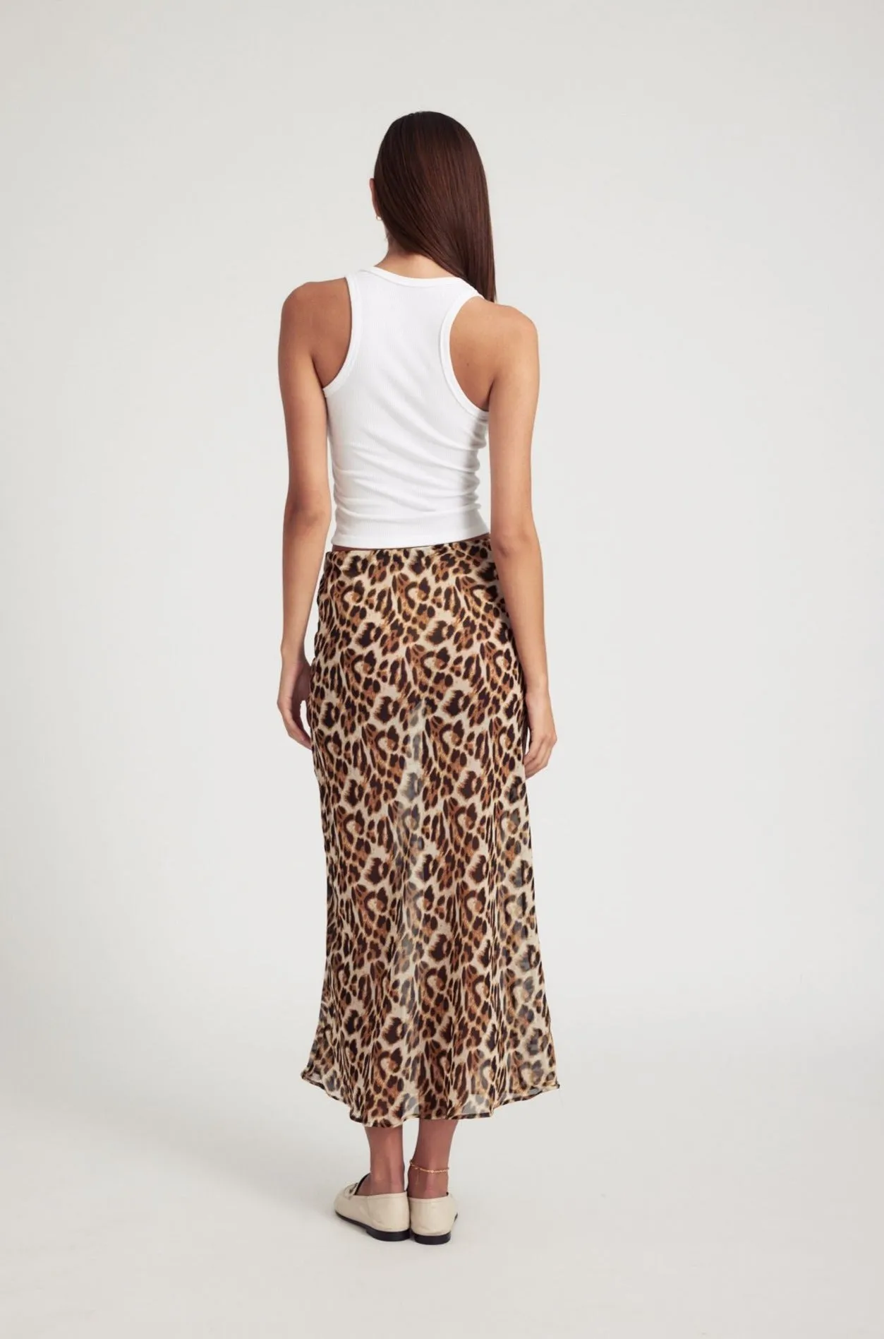 Wrinkle Resistant Gathered waist Leopard Silk Bias Maxi Skirt
