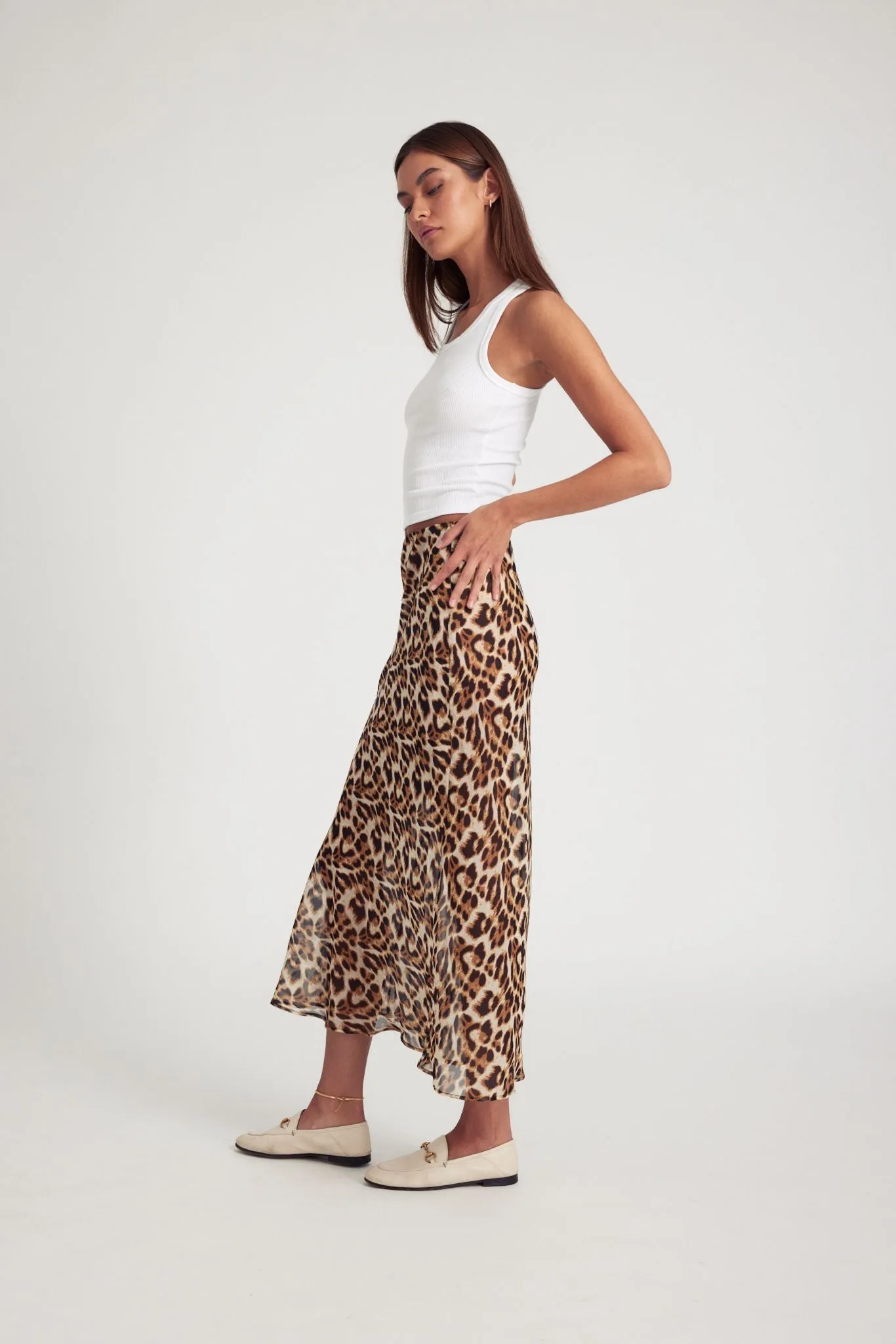 Leopard Silk Bias Maxi Skirt Style Preview Roll Up Fasten