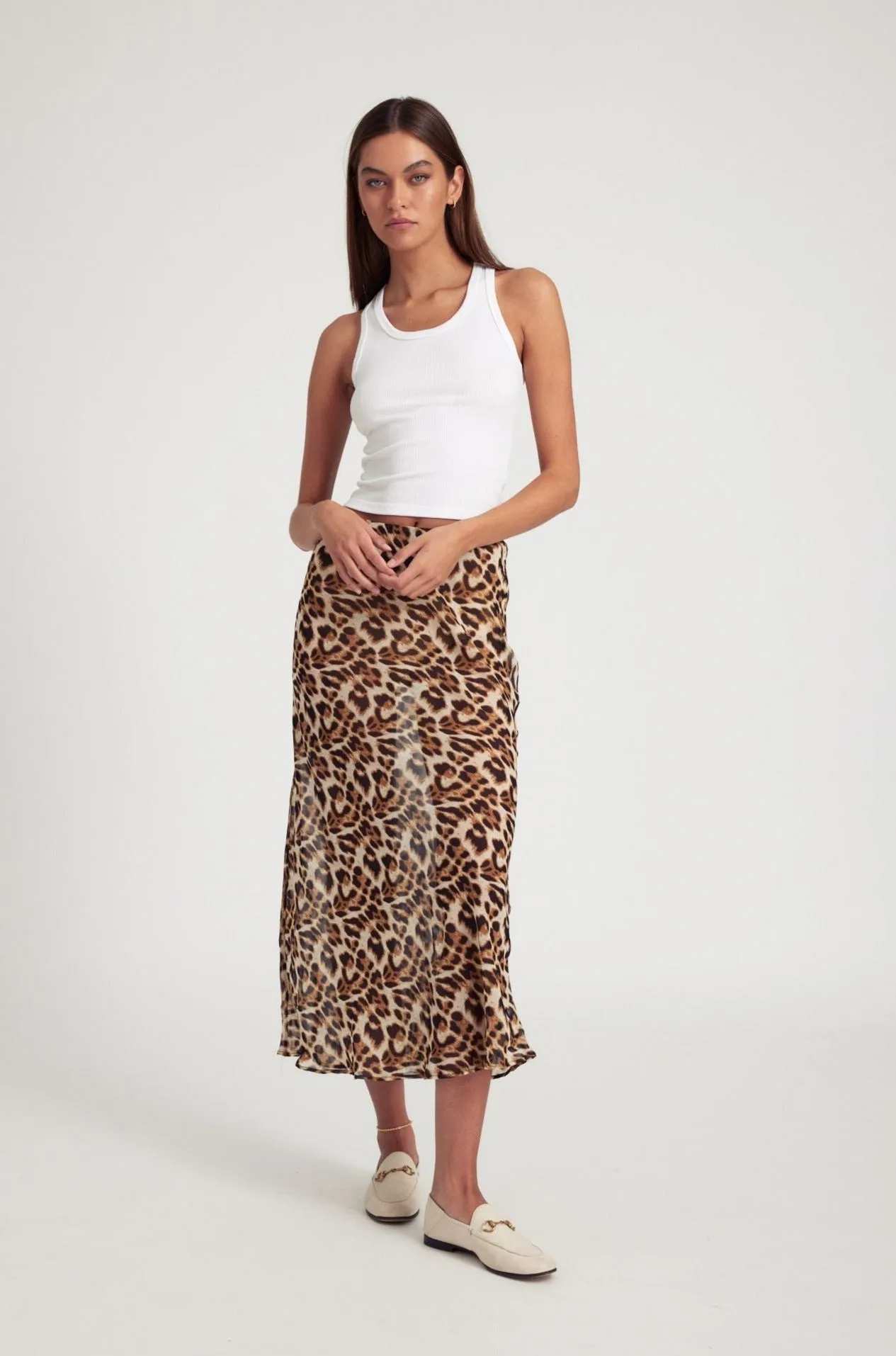 All Day Heritage Brand Leopard Silk Bias Maxi Skirt