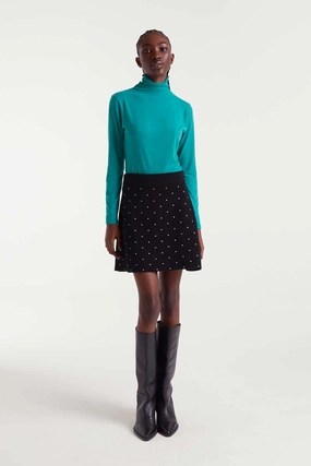 Polka Dot Knit Mini Skirt in Black Comfy Style