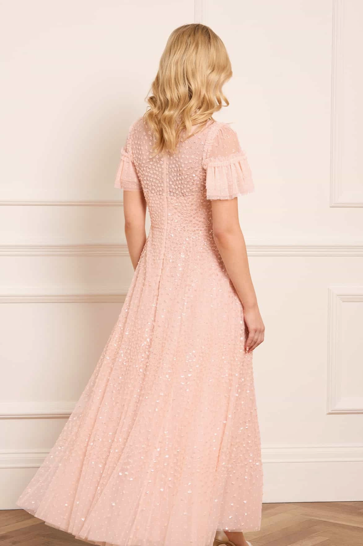 Office Tone Elegant Mature Scatter Dot Round Neck Short Sleeve Ankle Gown