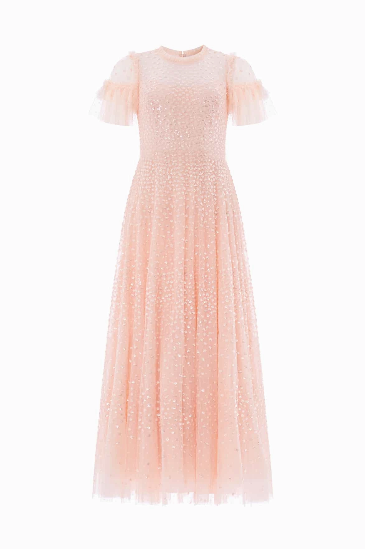 Scatter Dot Round Neck Short Sleeve Ankle Gown Elegant Fit