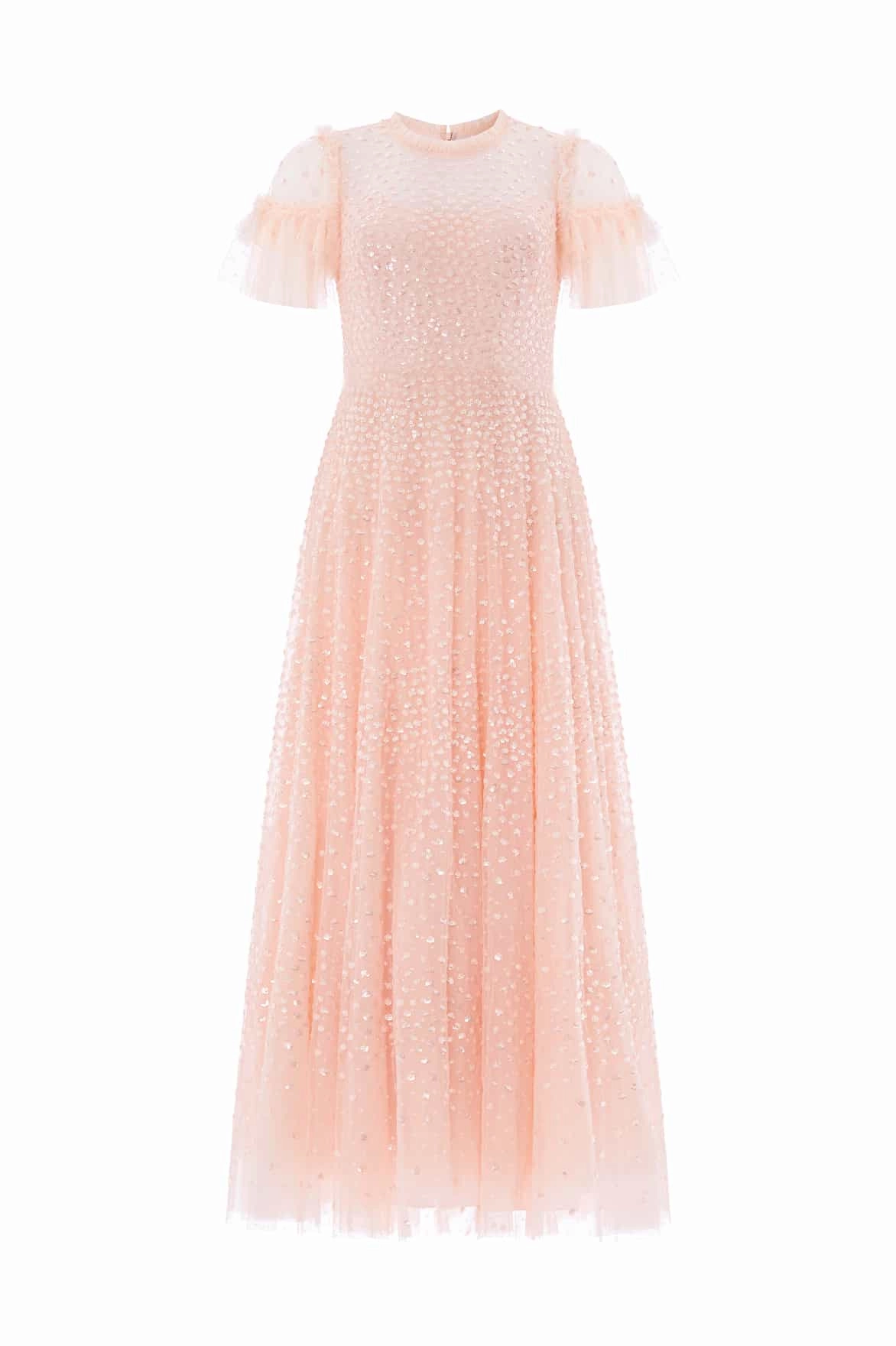 Scatter Dot Round Neck Short Sleeve Ankle Gown Dance-Party