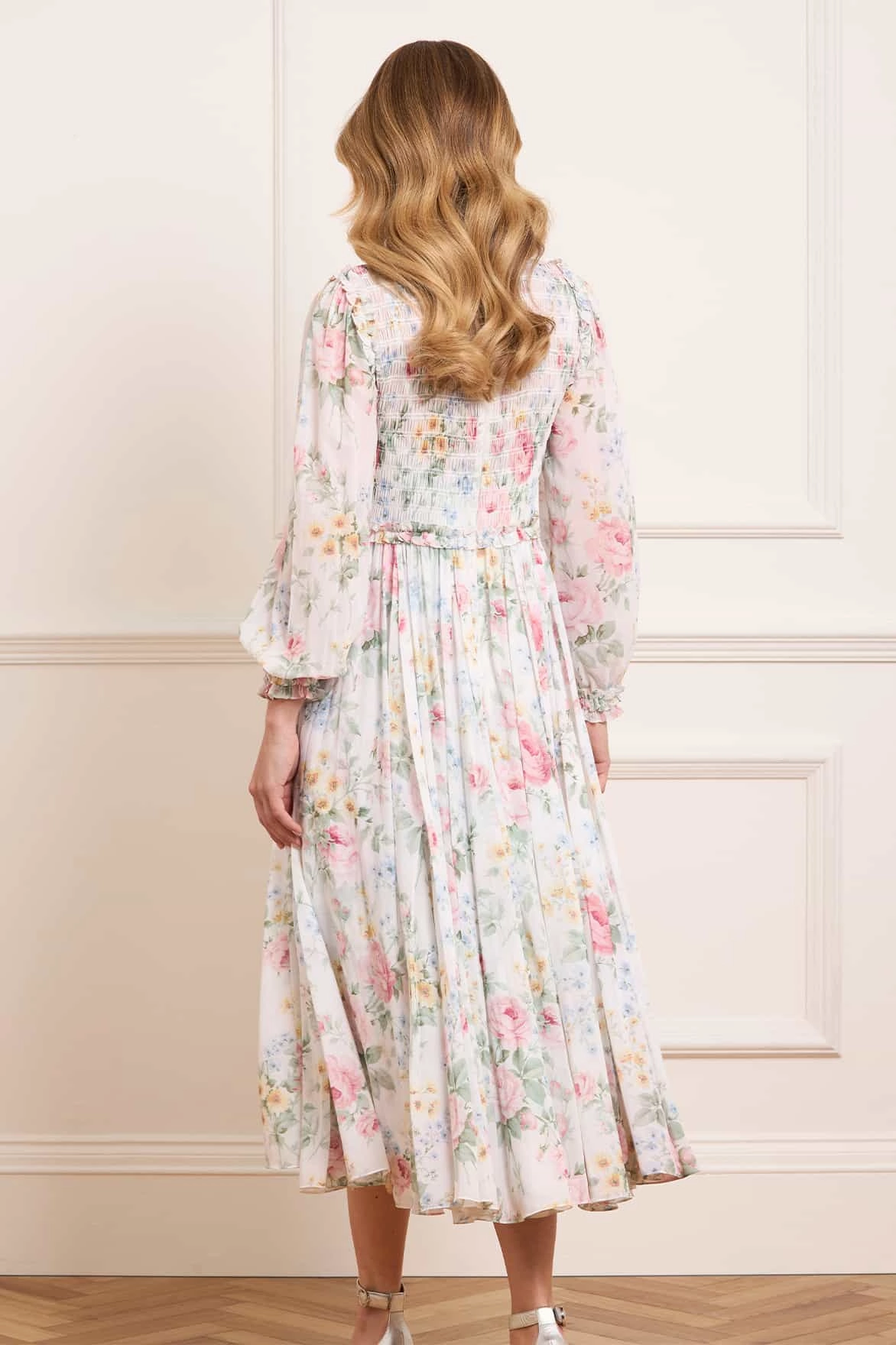 Pompadour Garden Chiffon Smocked Ballerina Dress Floor-Length