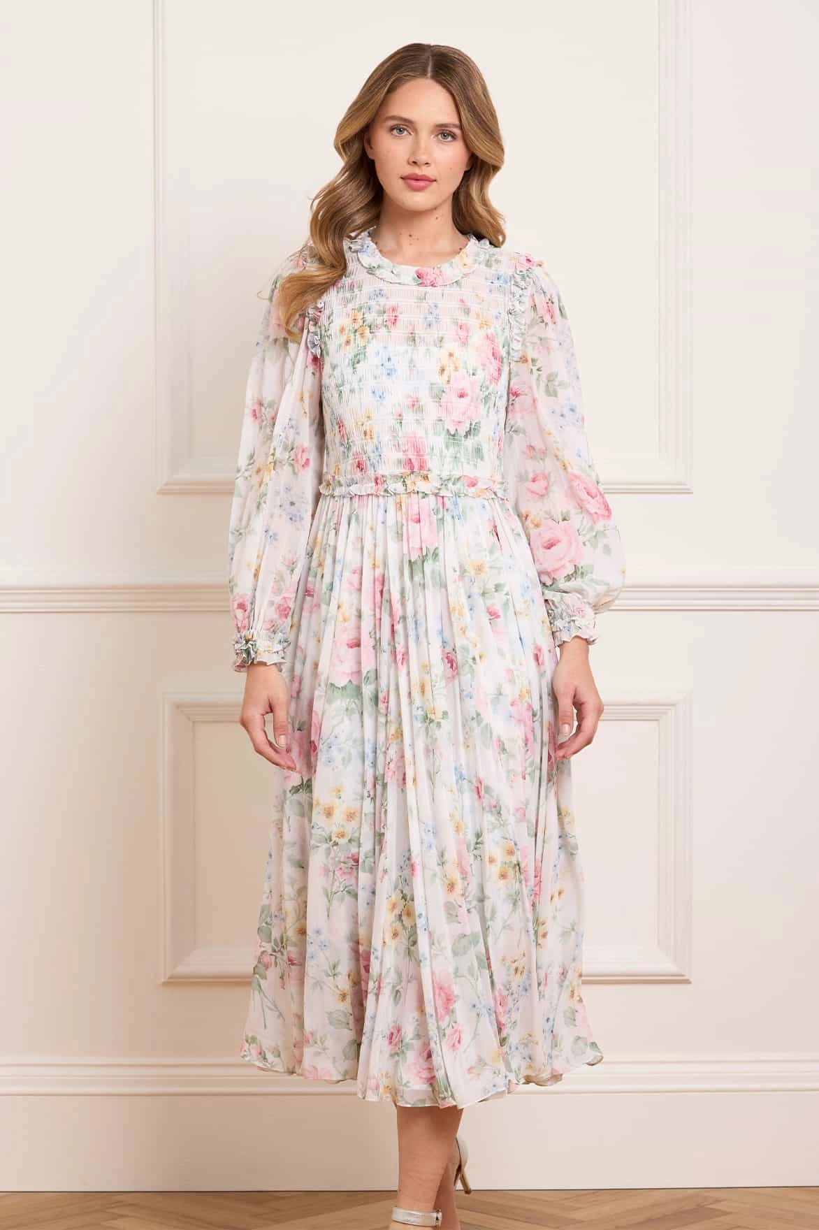 Easy Layering Mix-And-Match Pompadour Garden Chiffon Smocked Ballerina Dress