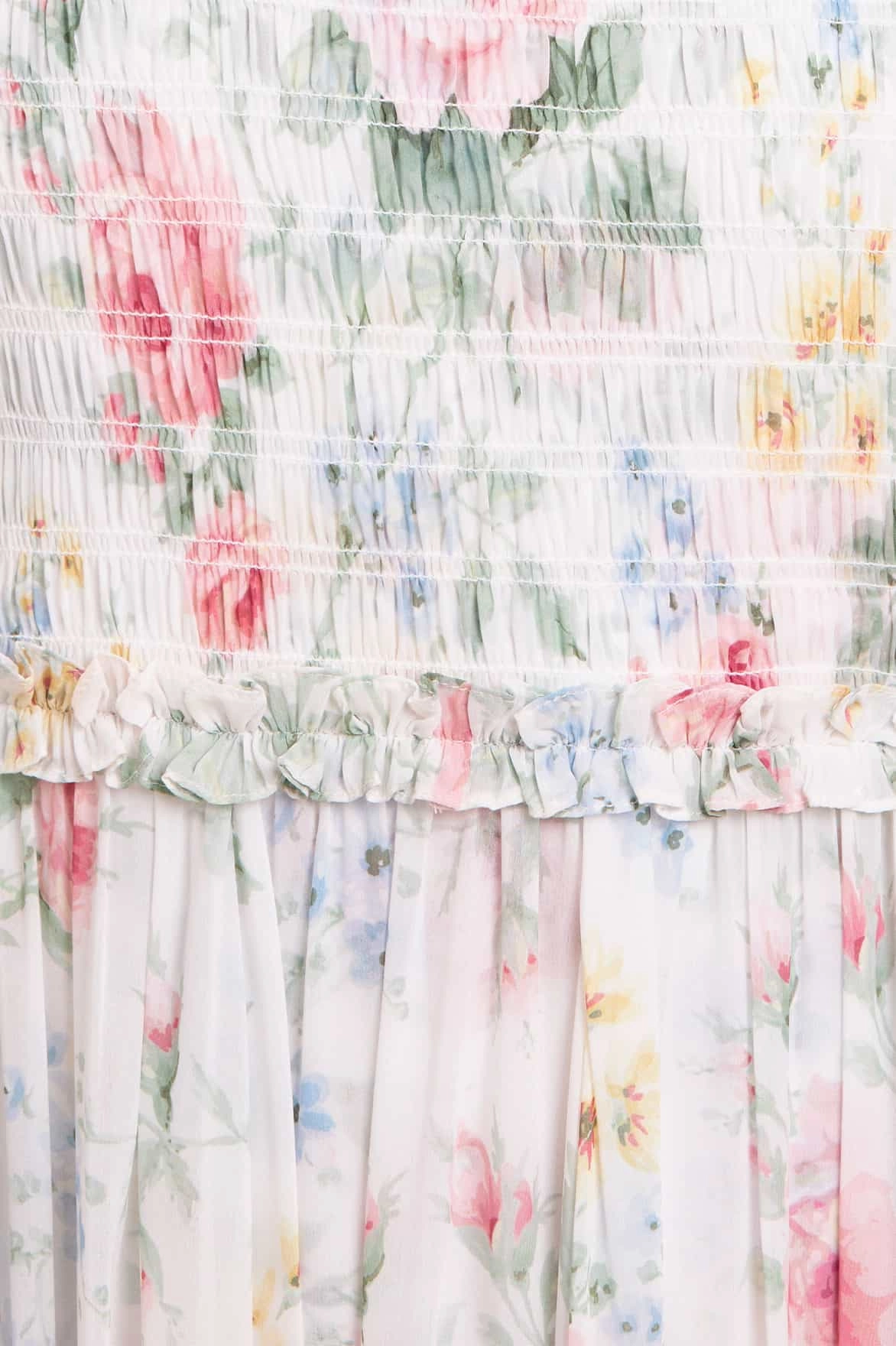 Shine Finish Pompadour Garden Chiffon Smocked Cami Ankle Gown