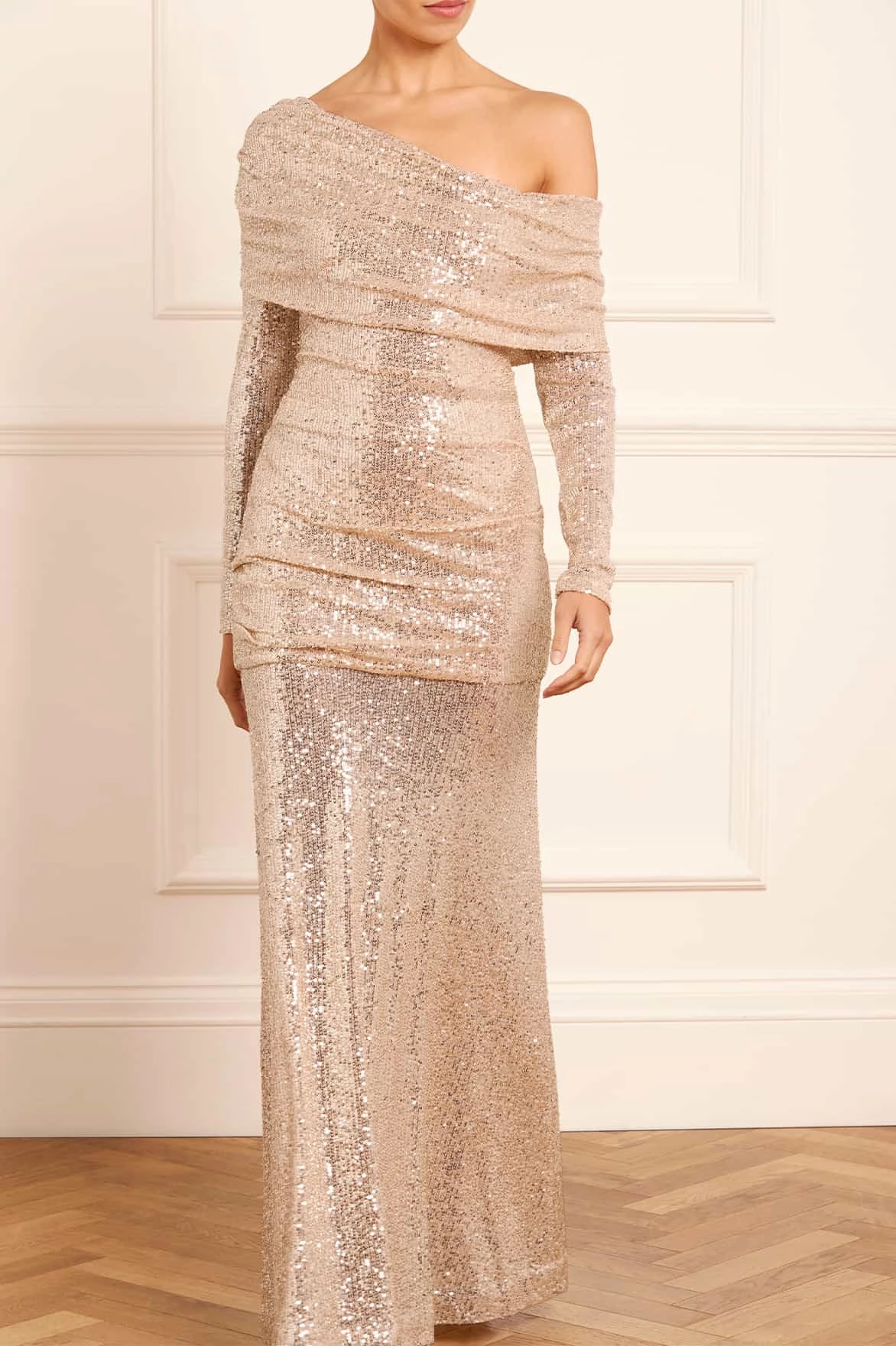 Nova One-Shoulder Ankle Gown Urban Mood Fringe-Detail