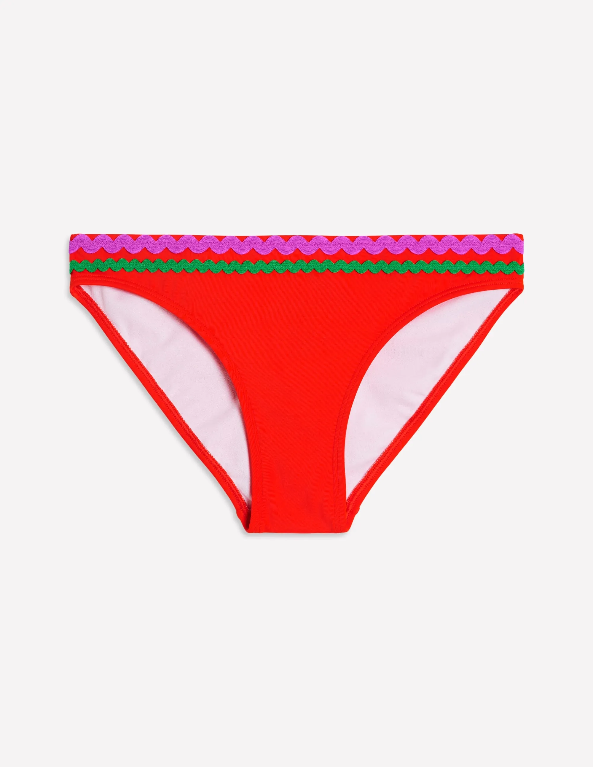 Porto Bikini Bottoms-Fire Red Rik Rak Water Lover Hypoallergenic Lining