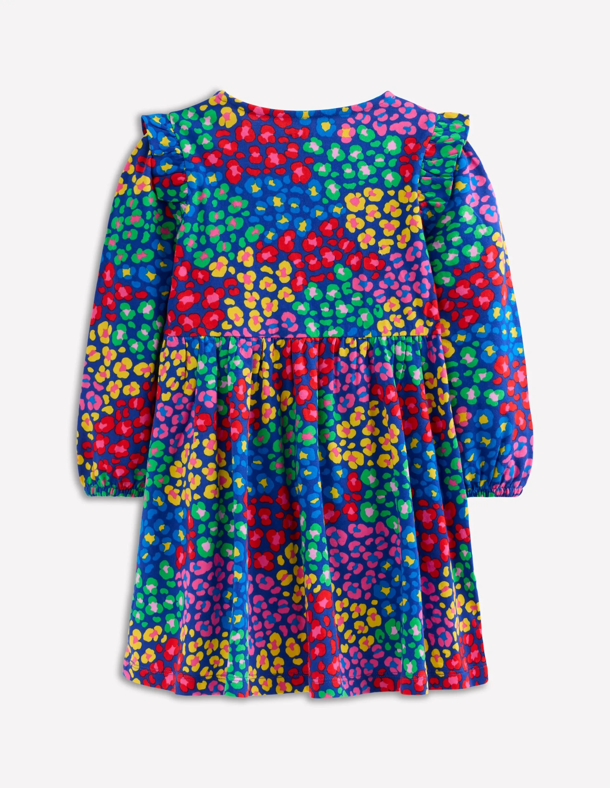 Cozy Feel Posie Long Sleeve Jersey Dress-Bright Blue Rainbow Leopard