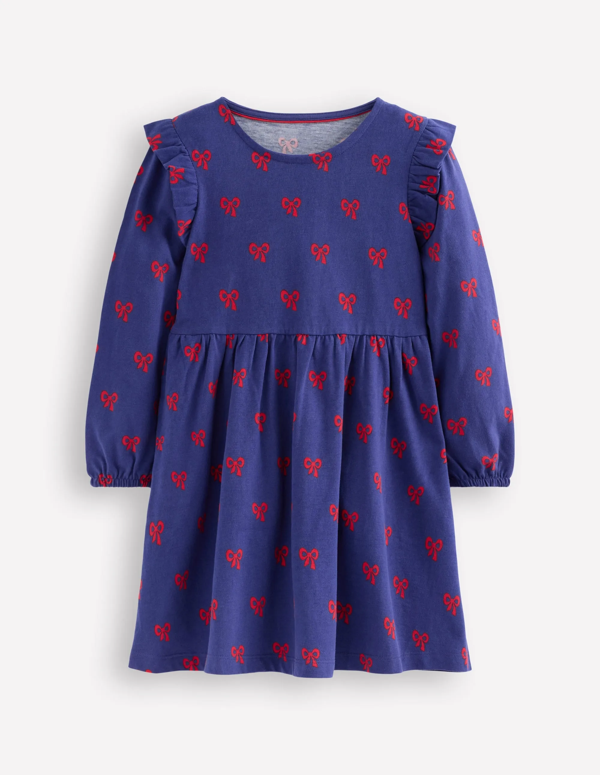 Posie Long Sleeve Jersey Dress-Starboard Blue Tiny Bows Clean Chic Trendy Design