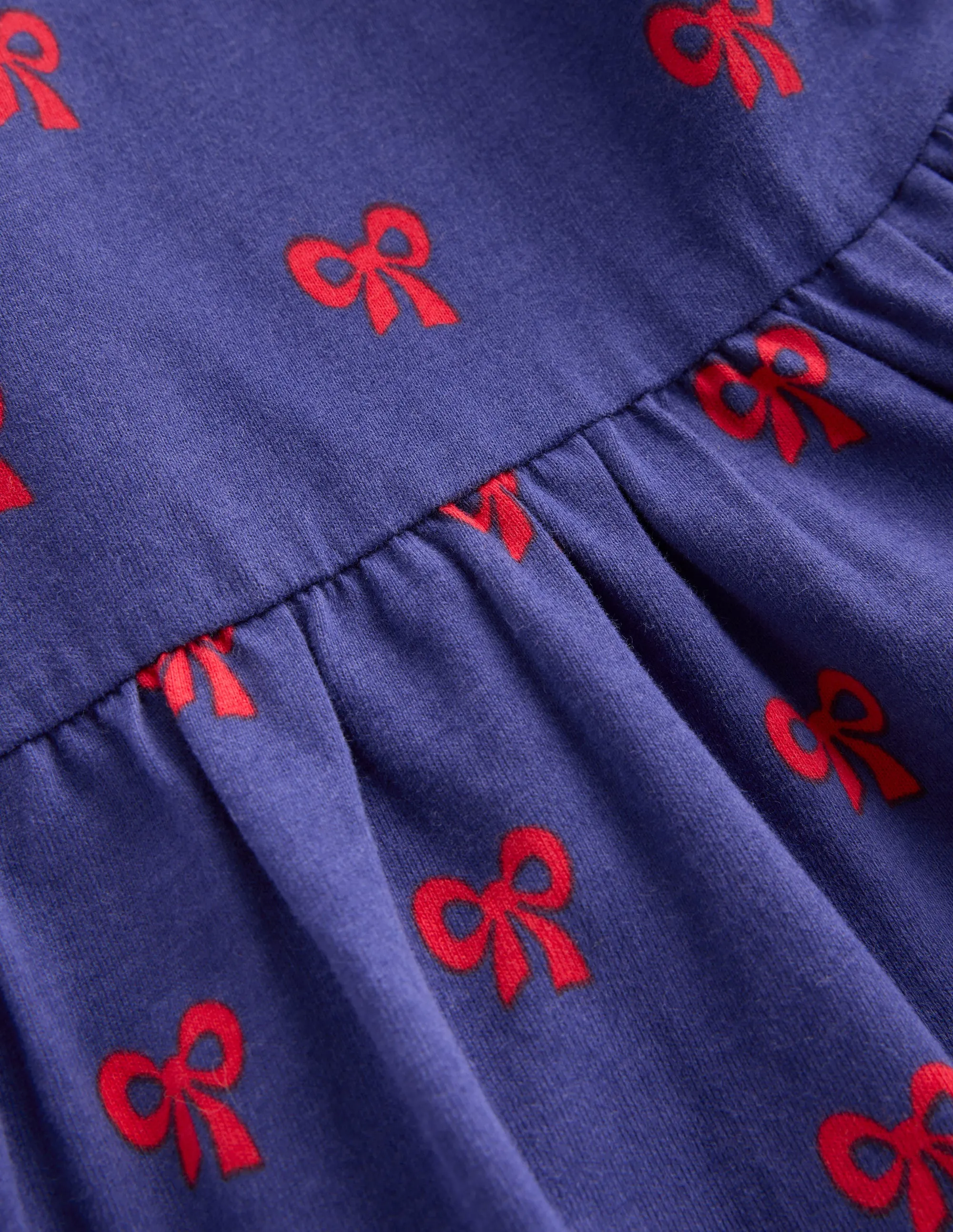 Posie Long Sleeve Jersey Dress-Starboard Blue Tiny Bows Fall Fashion