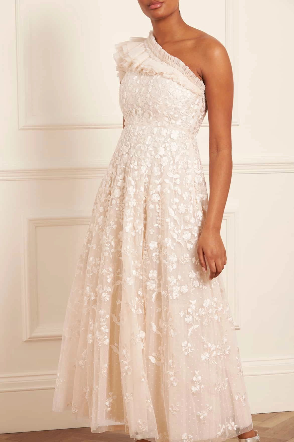 Posy Pirouette One-Shoulder Ankle Gown Calm Tone Linen Soft