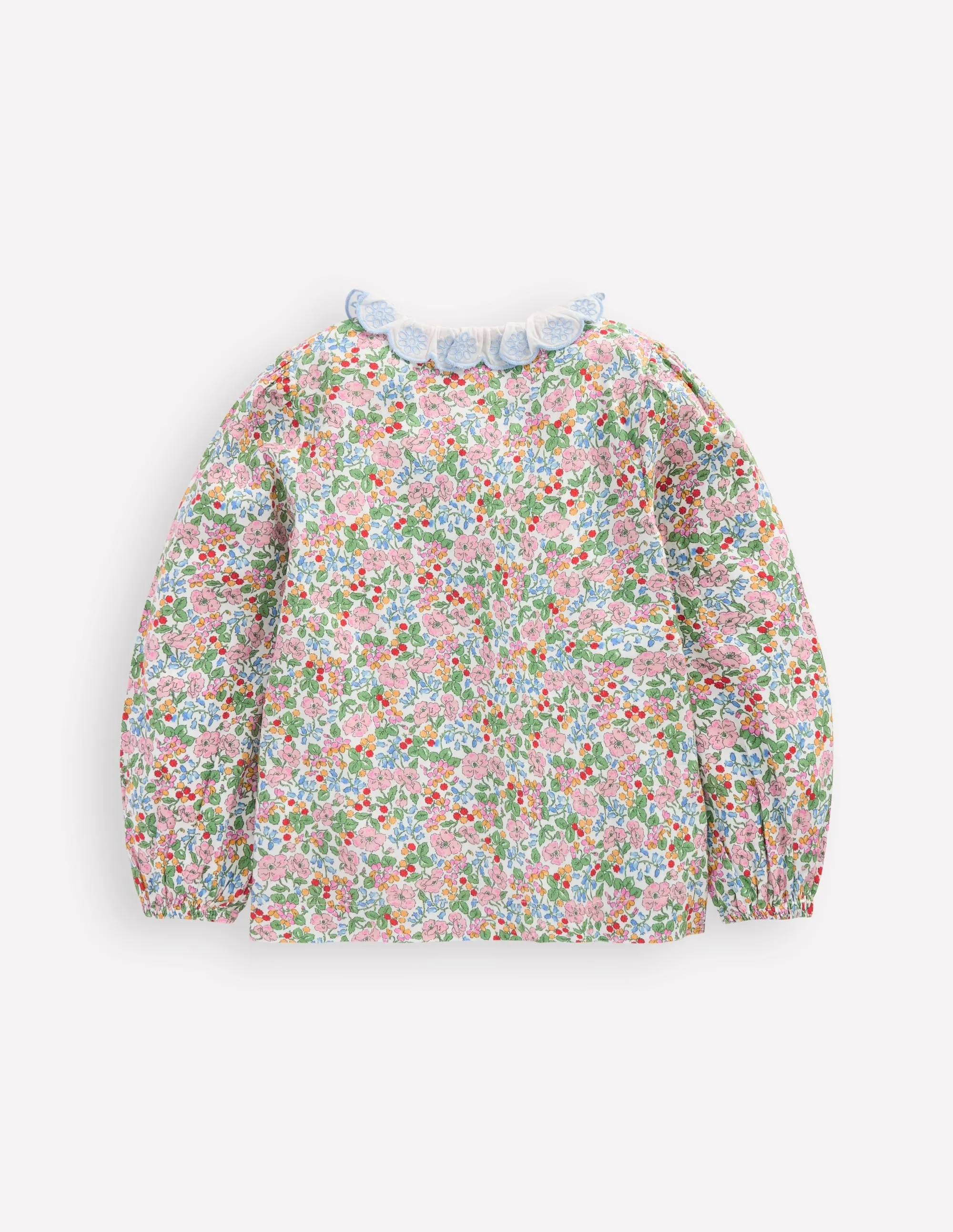 adults' Chic and Soft Scalloped Collar Smocked Shirt-Soft Ivory Berry Floral