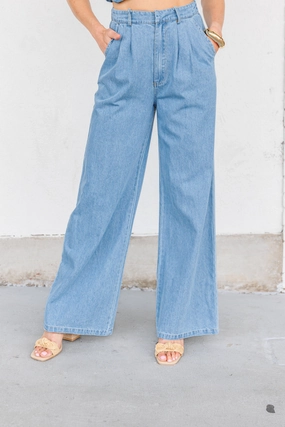 Weekend Vibes Unisex Wear Artist Vibe DAISY PLEATED WIDE-LEG DENIM PANTS