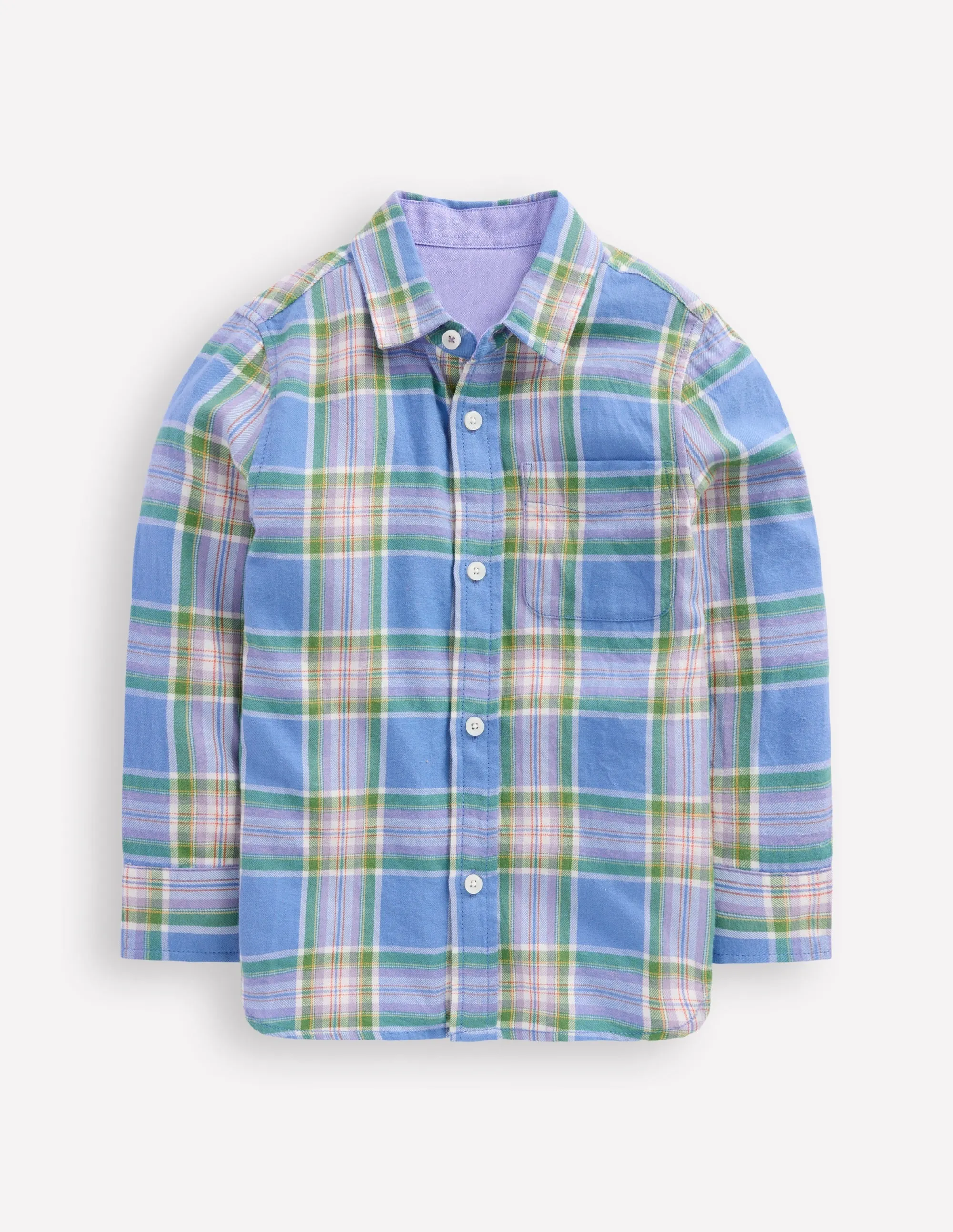 Cosy Cotton Check Shirt-Blue and Purple Check Silicone Print Detail Anti Static Fabric