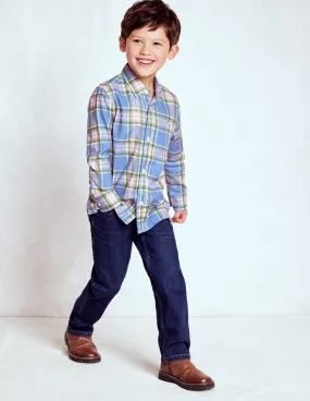 Cosy Cotton Check Shirt-Blue and Purple Check Flexible Hemline