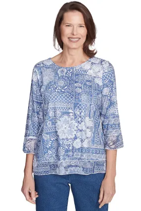 Yarn Dyed Fabric Quick Dry Material Flower Power Lace Printed Top