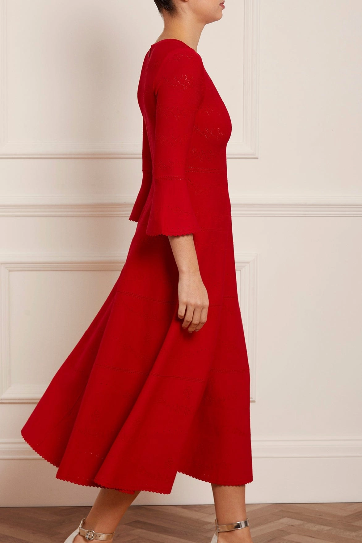 Interchangeable-Detail Calm Style Pretty Pointelle Knit Ankle Gown