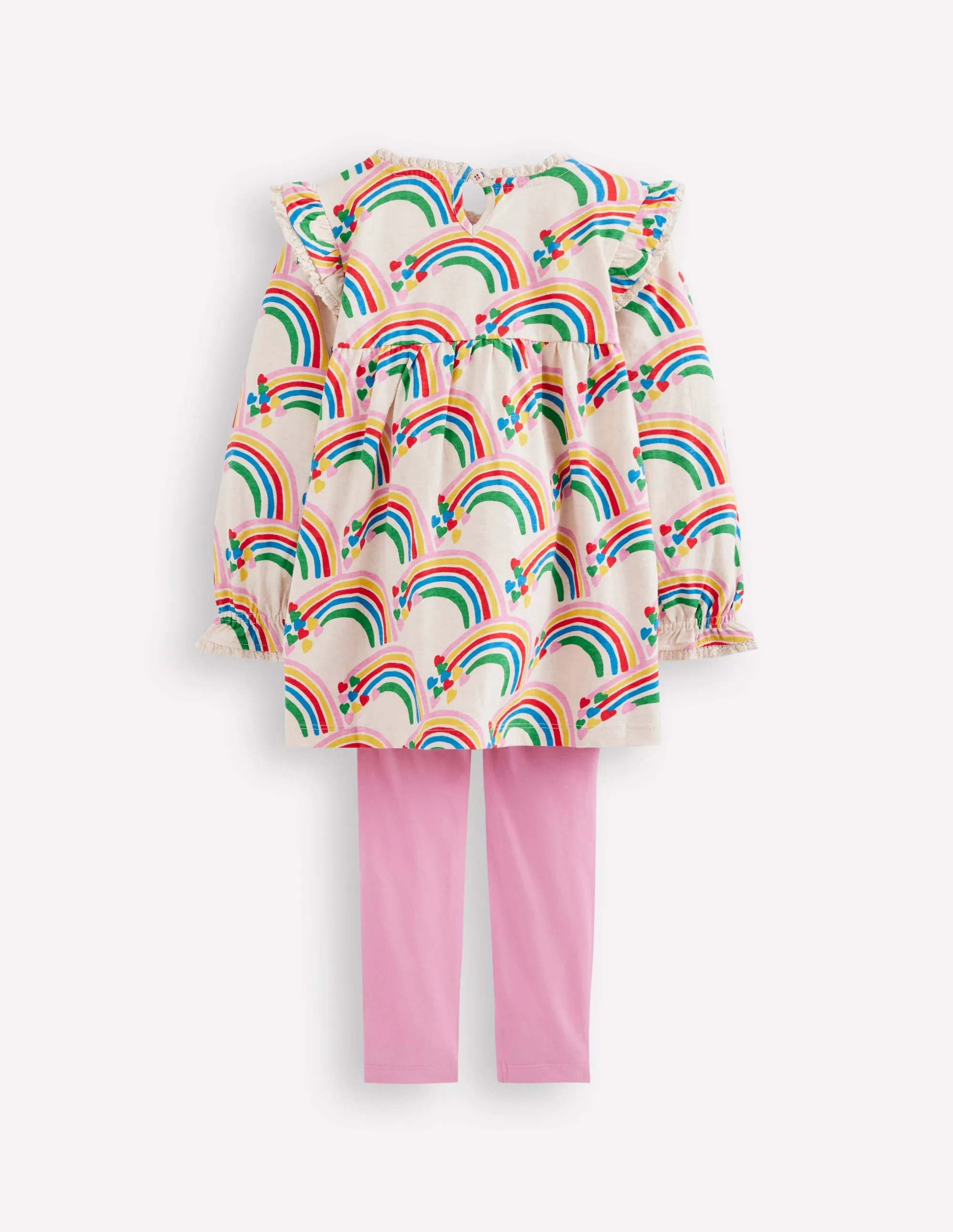 Printed Tunic Set-Oatmeal Marl Rainbow Hearts Casual Style Wear Timeless Look Wear