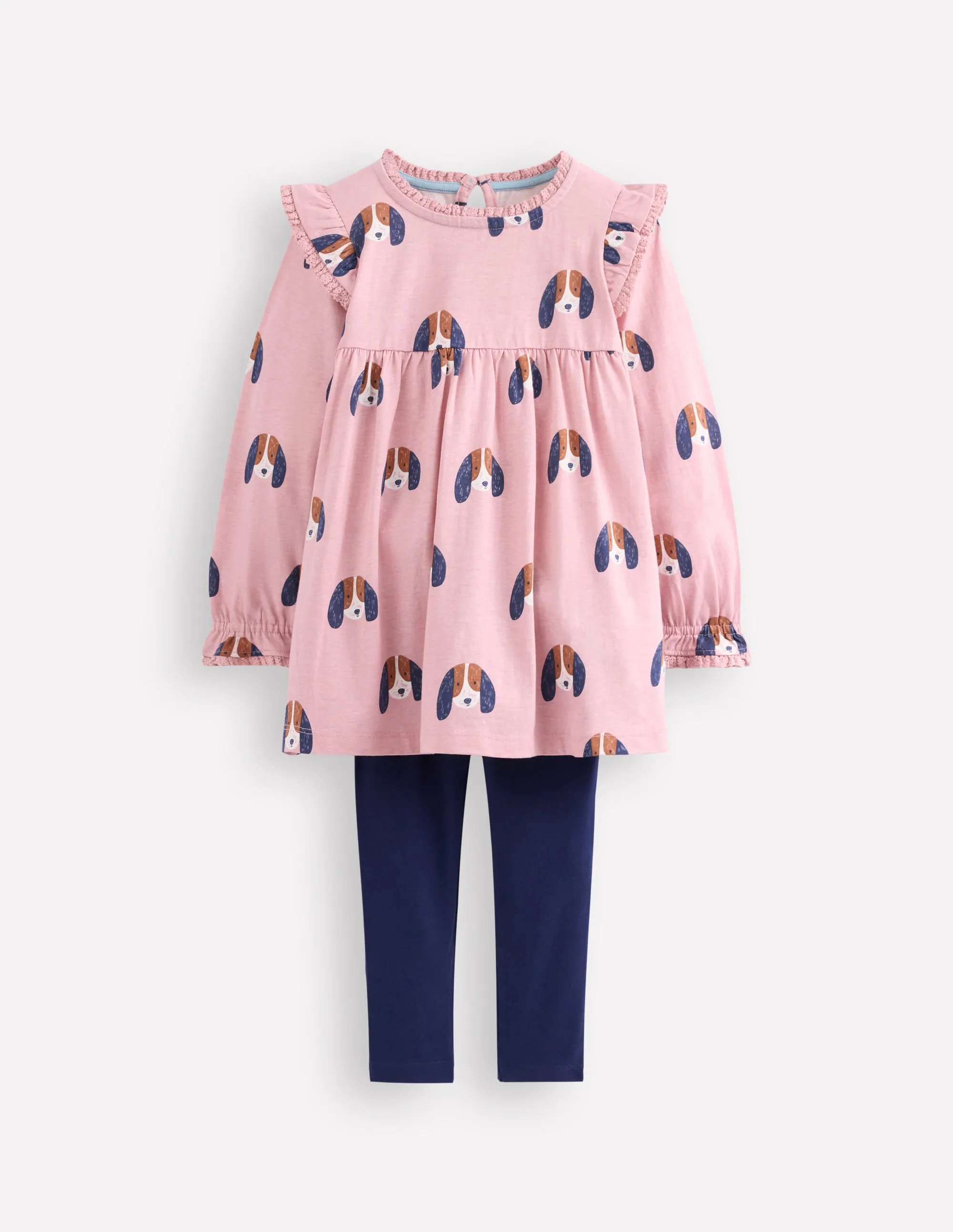 Quick Comfort Water Based Ink Printed Tunic Set-Vintage Pink Spaced Pups