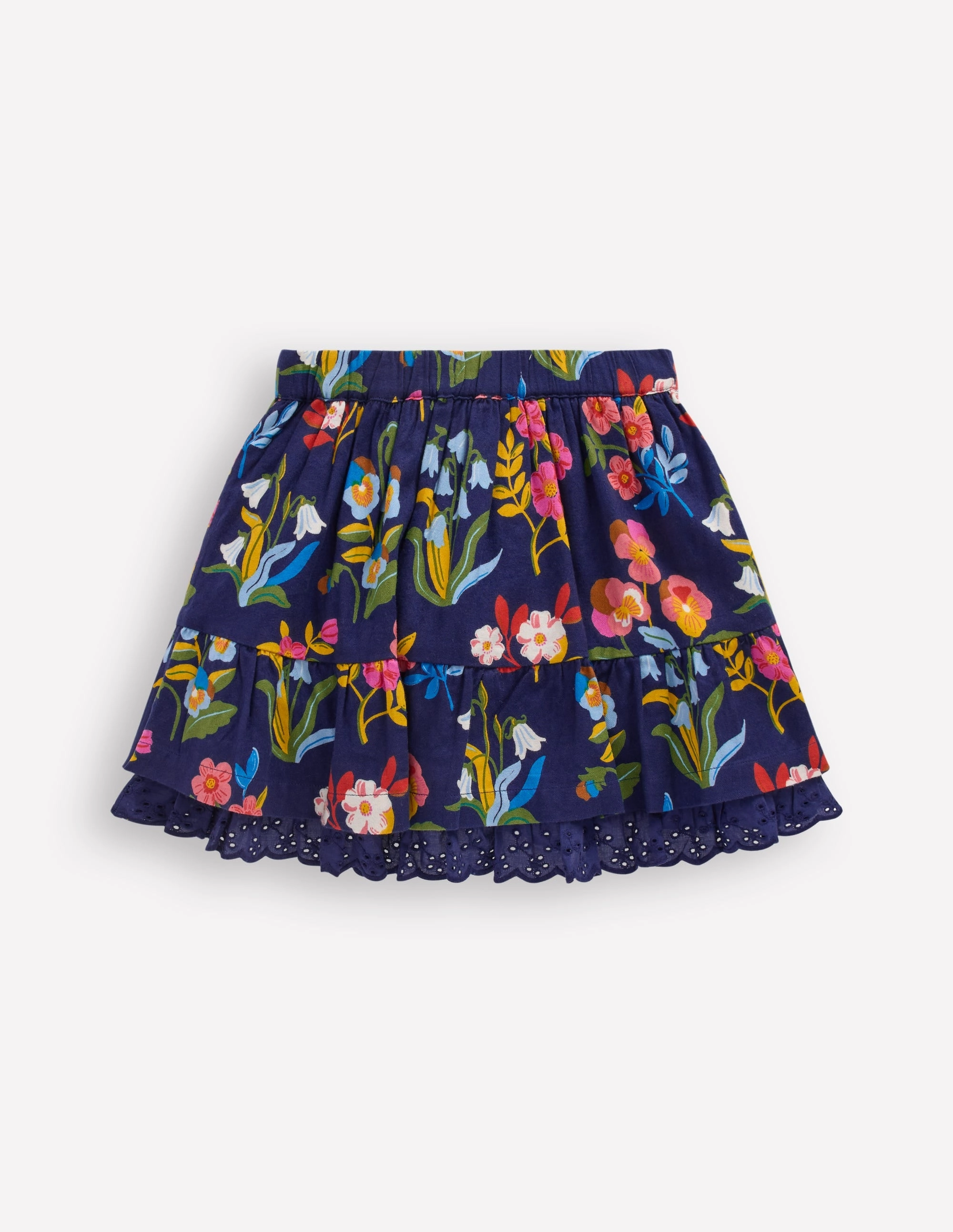 Printed Pull-on Woven Skirt-College Navy Pansy Bed Summer Picnic Non Irritating Texture