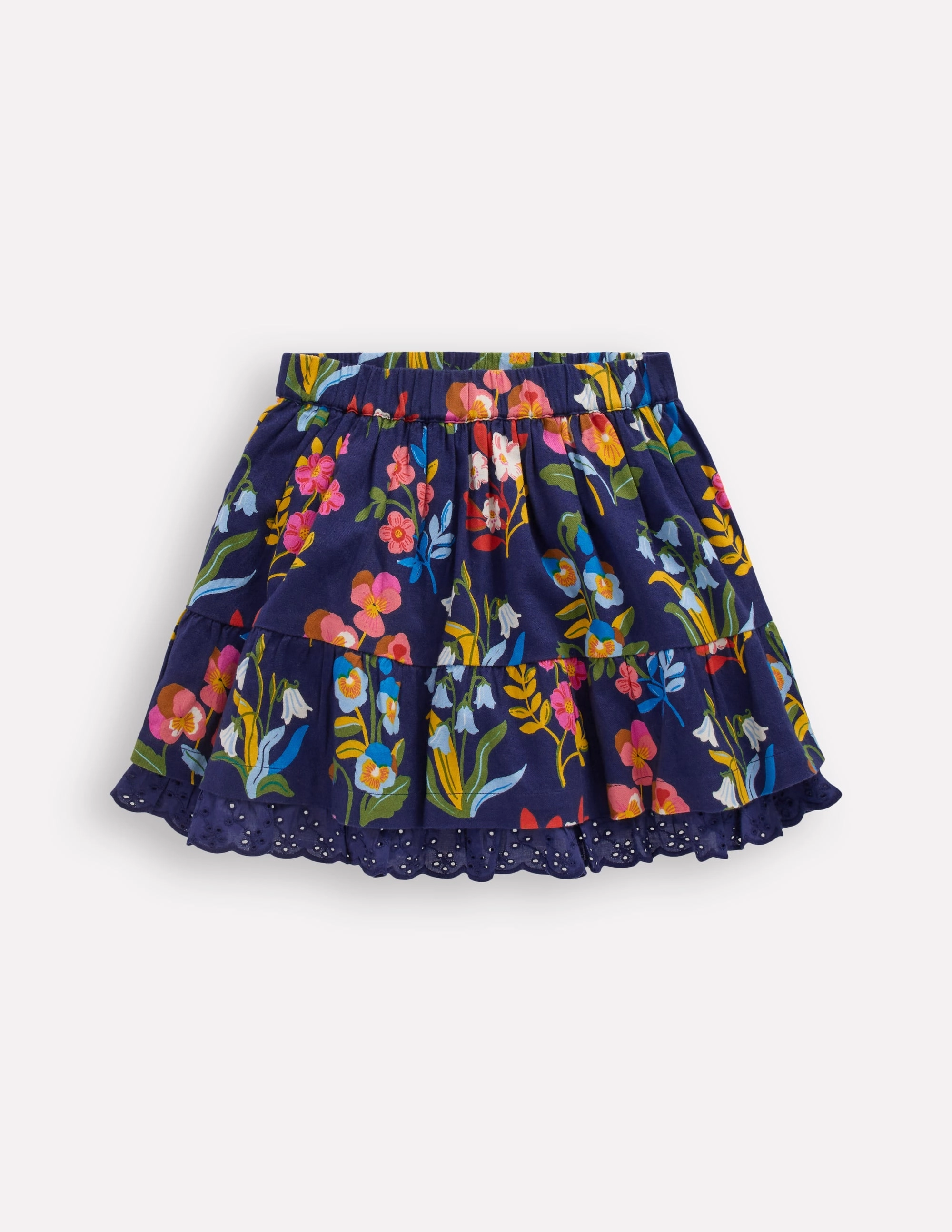 Printed Pull-on Woven Skirt-College Navy Pansy Bed Versatile Fit