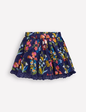 Printed Pull-on Woven Skirt-College Navy Pansy Bed Versatile Fit