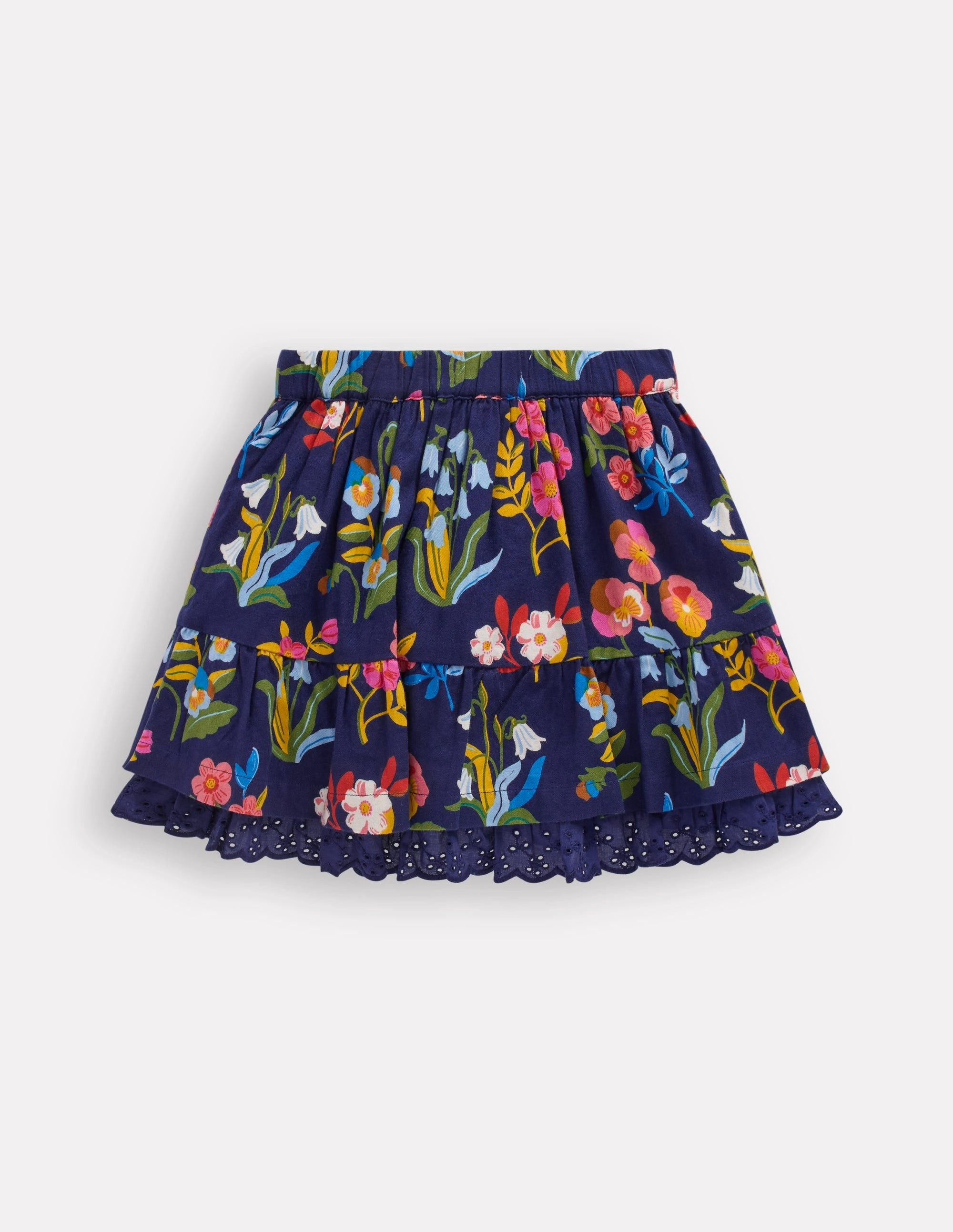 Printed Pull-on Woven Skirt-College Navy Pansy Bed Style Staple