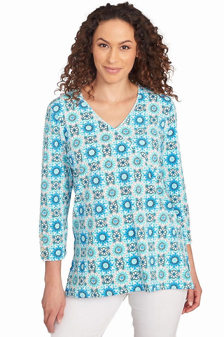Prints Charming Medallion Surplice Top Temperature Control Technology