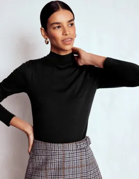 Puff Shoulder Jersey Top-Black Layered Collar System