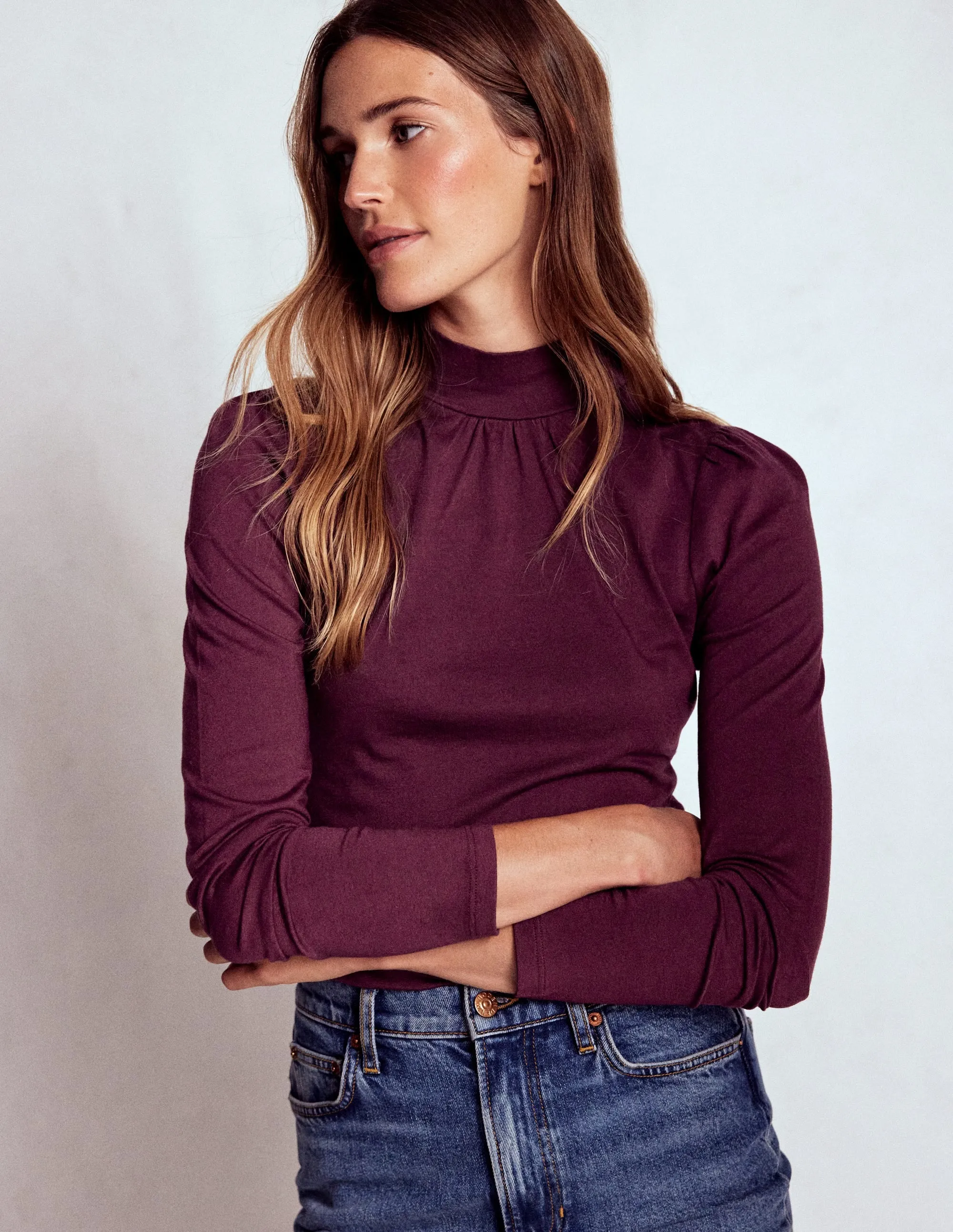 Puff Shoulder Jersey Top-Dark Cherry NonIrritatingEdges