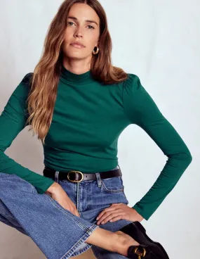 QuickRelease Relaxed Top Puff Shoulder Jersey Top-Emerald Night