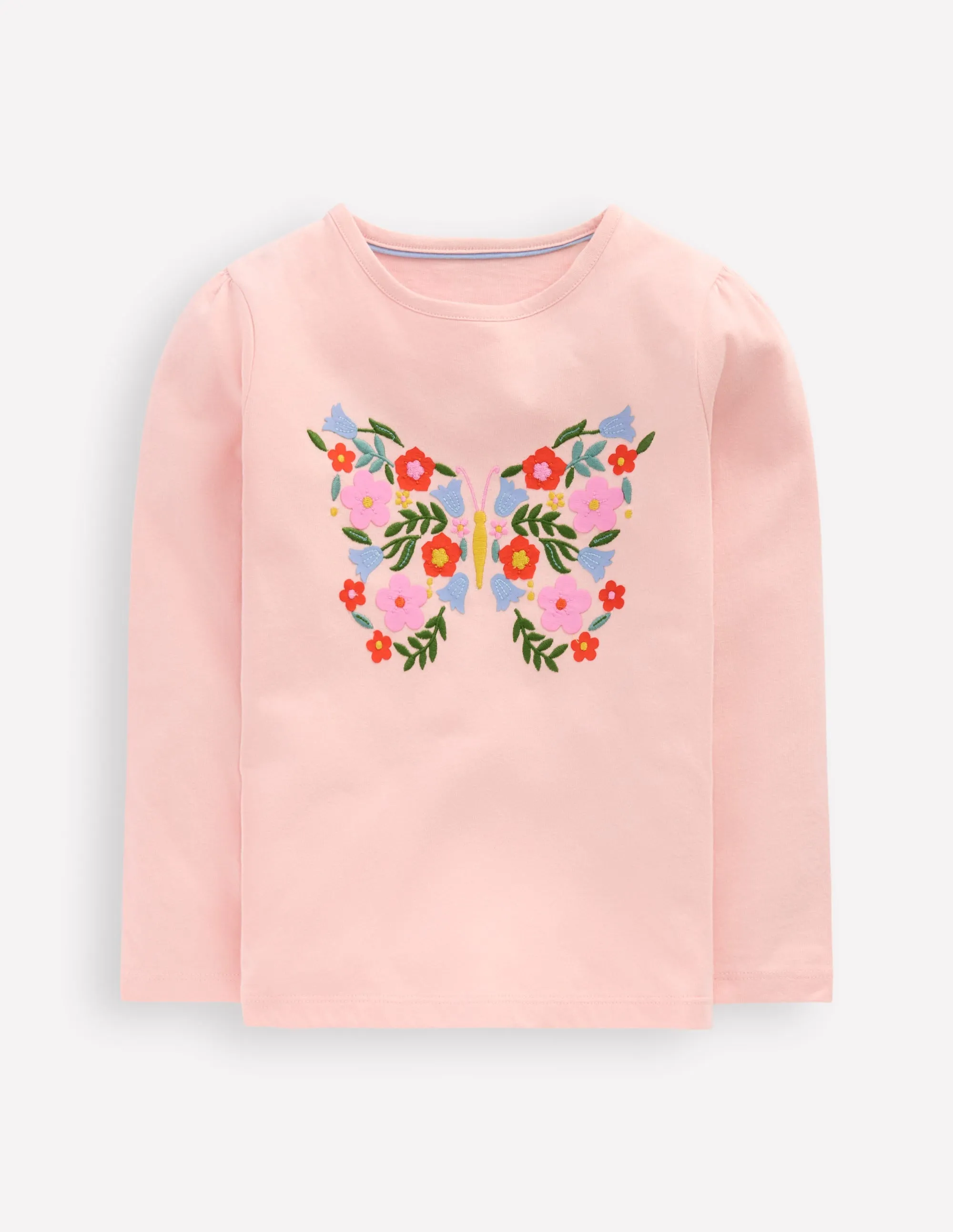 ReinforcedNeckline Indoor clothing Puff Sleeve Applique T-Shirt-Chalk Pink Butterfly