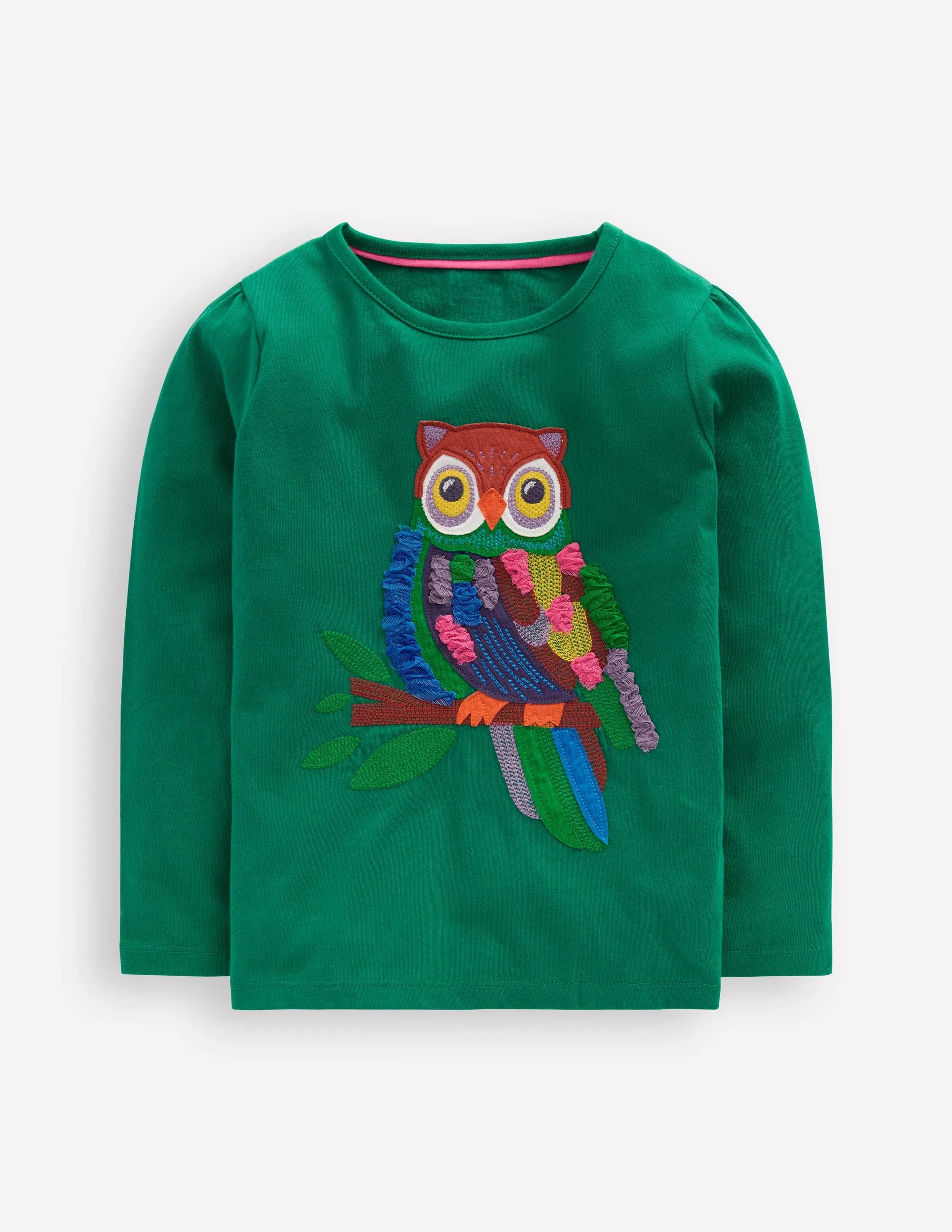 Puff Sleeve Applique T-Shirt-Green Owl Classic Layer NonIrritating Fabric