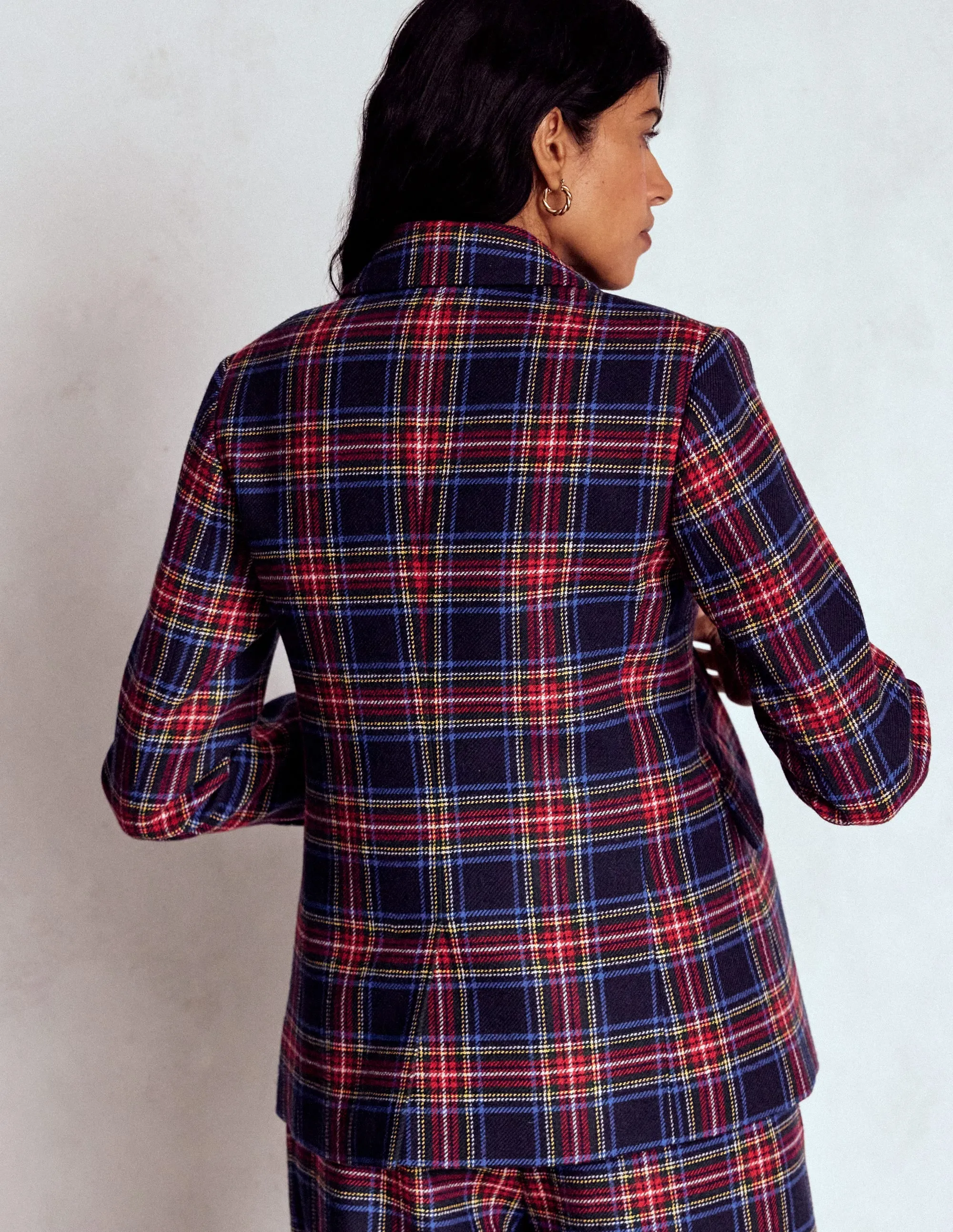 Ultra Light Packable Durable Corrosion Resistant Zippers Stamford Wool-Blend Blazer-Navy, Green and Red Check