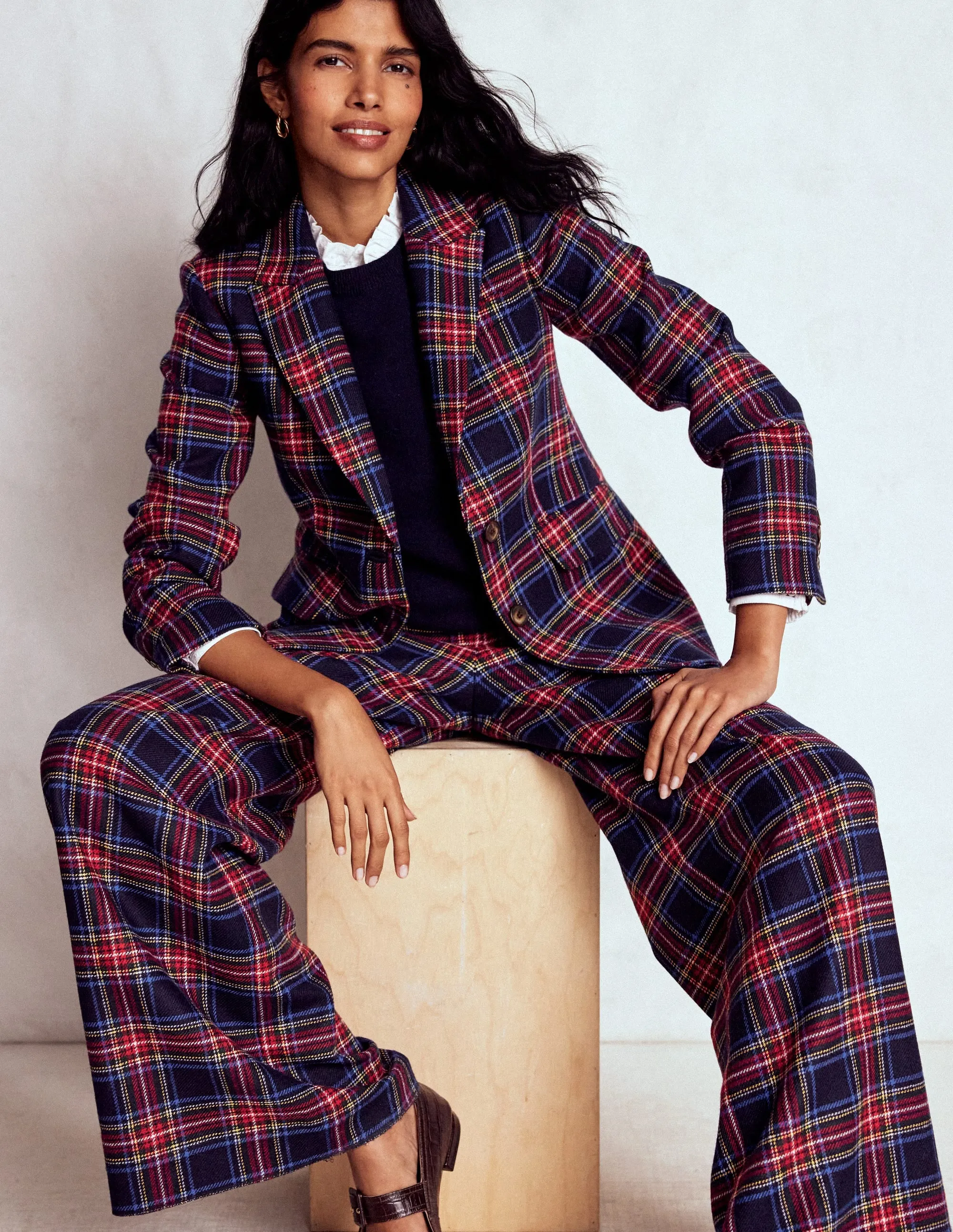 Stamford Wool-Blend Blazer-Navy, Green and Red Check Heat Sealed Edges