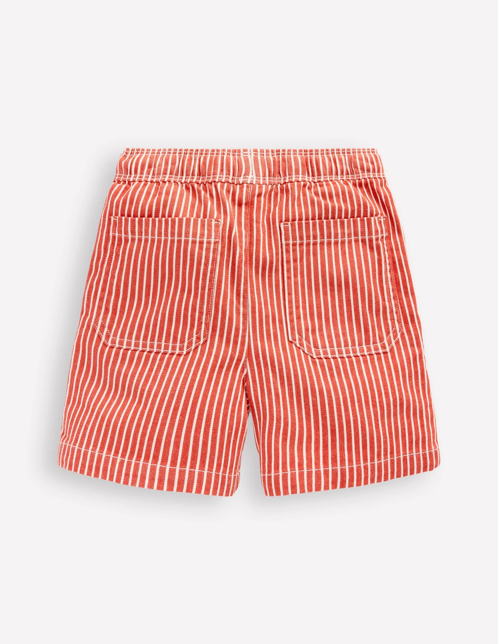 Pull-On Cotton Shorts-Red Ticking Run Ready Casual Wear