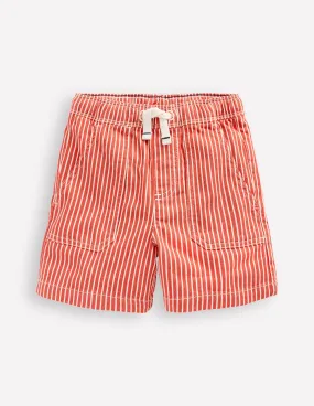 Pull-On Cotton Shorts-Red Ticking outdoor concert style Flexible Waistband