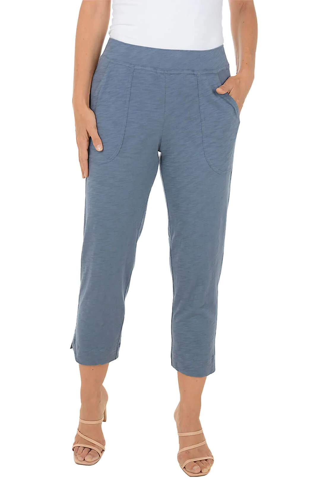 YarnDyeStripe Relaxed Blouse Pull-On Cotton Slub Knit Capri Pant