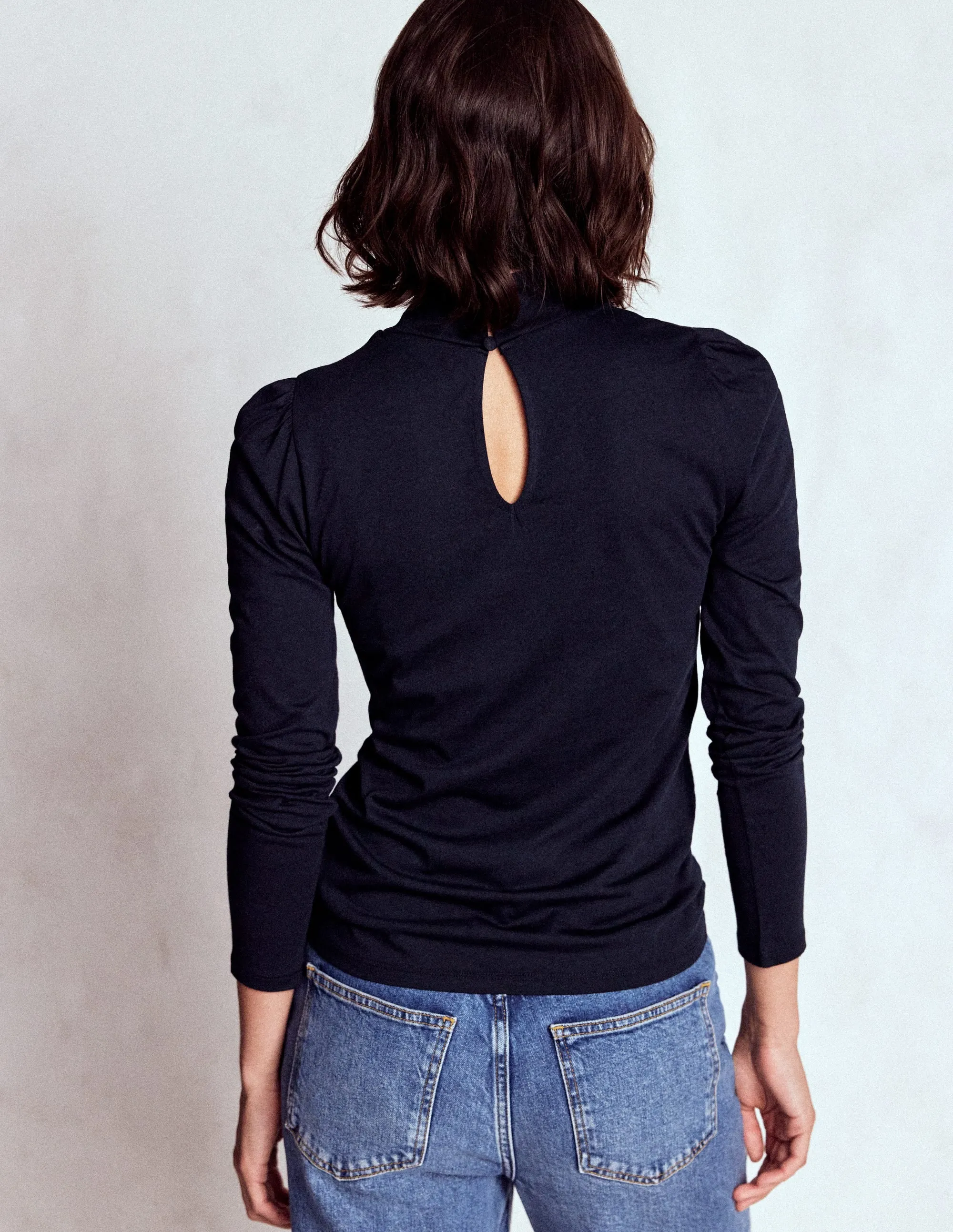 Minimalist Design Hypoallergenic fabric Puff Shoulder Jersey Top-Navy