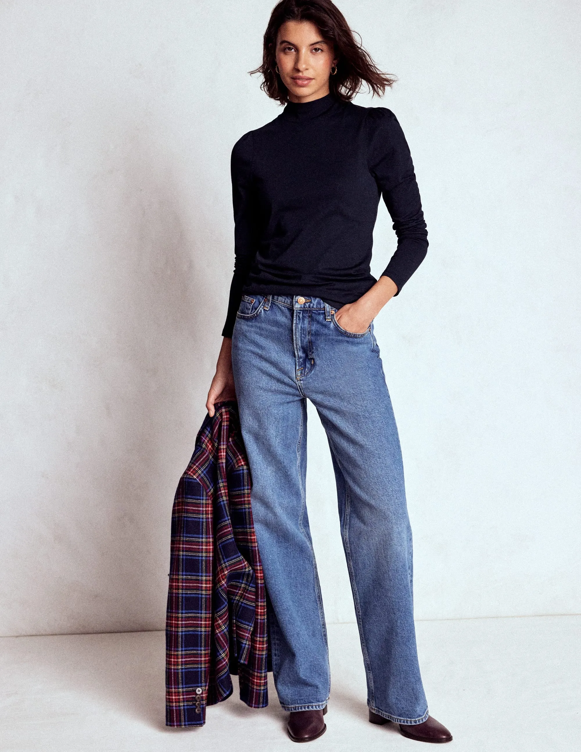 Puff Shoulder Jersey Top-Navy Eco Friendly Material