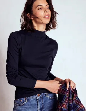 UVProtectionCoating Puff Shoulder Jersey Top-Navy