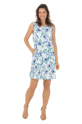 Purple Flower Button Hem Sleeveless Dress Romantic Mood Drawstring-Closure