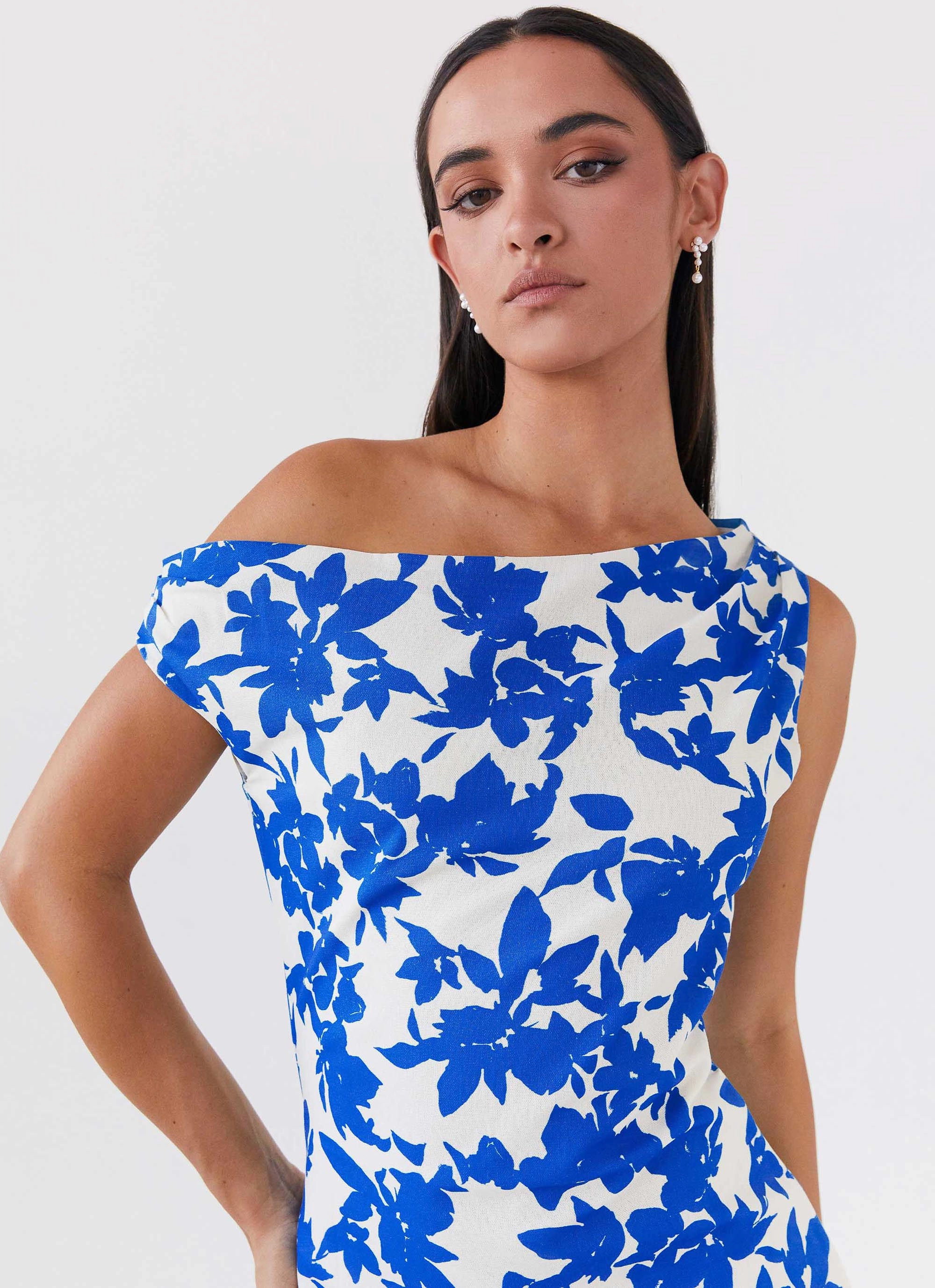 Pyper Off Shoulder Maxi Dress - Blue Floral