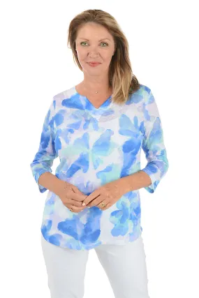 NoSlipSurface Comfortable Cut Blue Watercress Notch Neck Knit Top